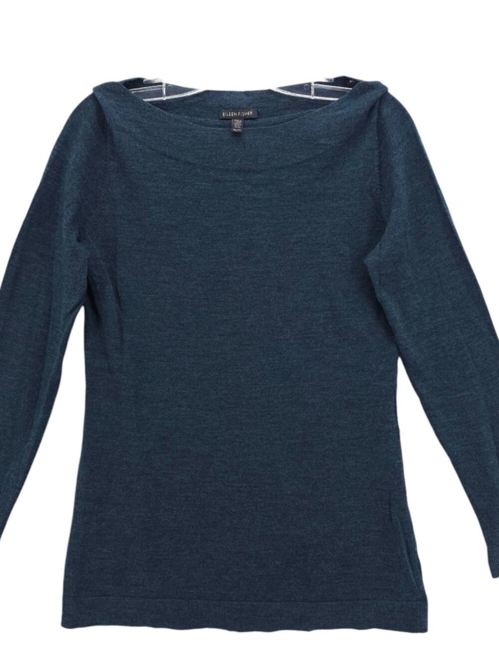 EILEEN FISHER 100% Merino Wool Pullover Boat Neck Blue Marled Heather Size XS